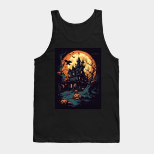 haunted house with halloween pumpkins Tank Top